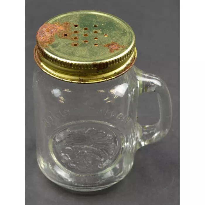 Vintage Clear Glass Golden Harvest Cornucopia Salt Shaker With Metal Lid