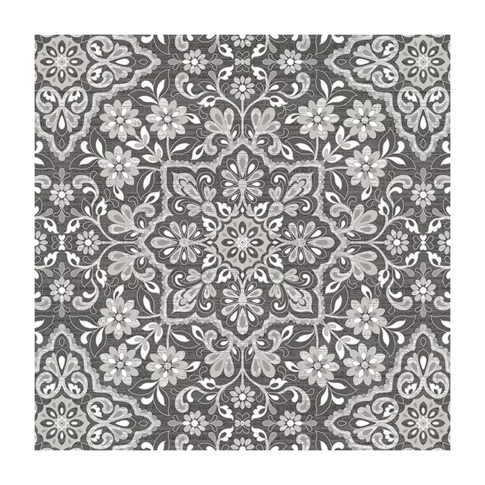 Floral Tile Wallpaper Black, Grey, Metallic Silver, Coal Norwall Wallcovering FH37543