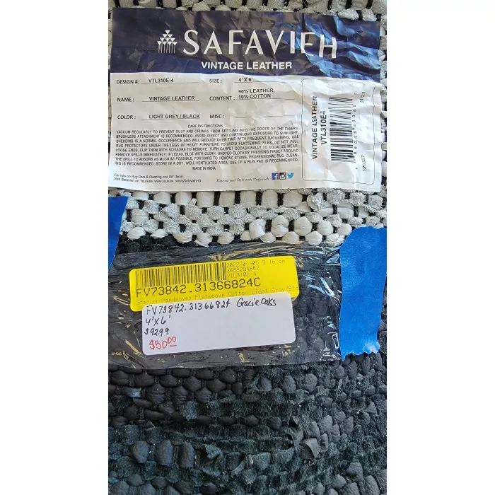 Stadler Handwoven Flatweave Vintage Leather Light Gray/Black Area Rug - Rectangle 4ft x 6ft