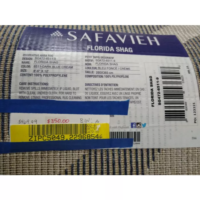 Safavieh Florida Shag Abstract Blue / Cream Area Rug - Rectangle 8ft6in x 12ft