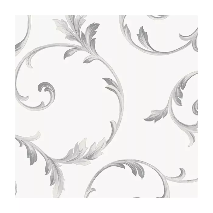 In-register Scroll Wallpaper White, Grey, Metallic Silver Norwall Wallcovering IM36416