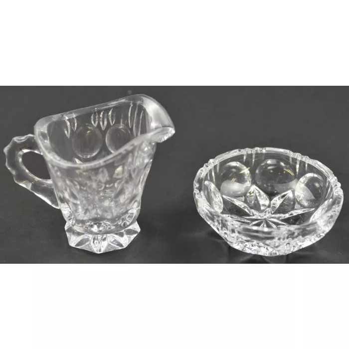 Clear Pressed Glass Circle & Diamond Patterm Mini Cream & Sugar Set
