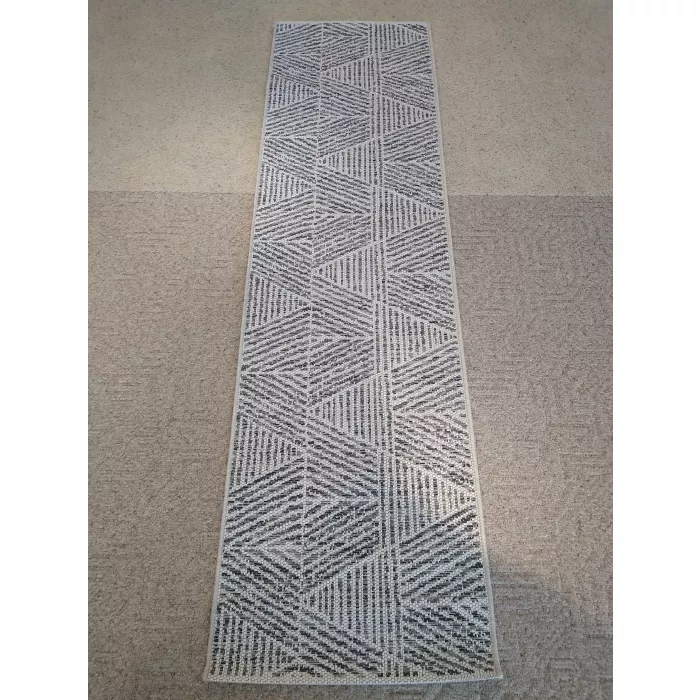 Prisma Geometric Gray, Cream, Black OEKO-TEX Indoor / Outdoor Area Rug - Runner 2ft x 6ft 11in