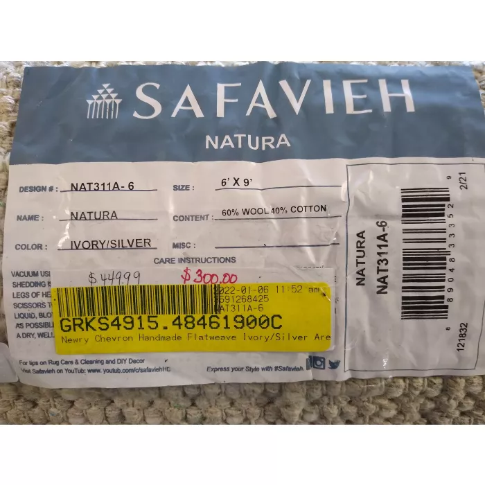 Safavieh Natura Chevron Handmade Flatweave Wool / Cotton Ivory/Silver Area Rug - Rectangle 6ft x 9ft