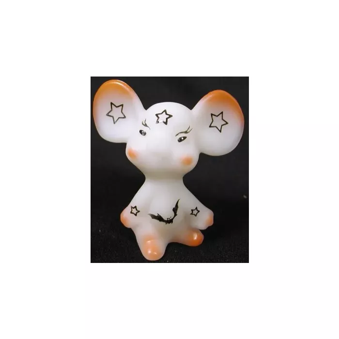 Fenton Solid Glass Mouse - Sand Carved and Airbrushed with Halloween - 3" in height