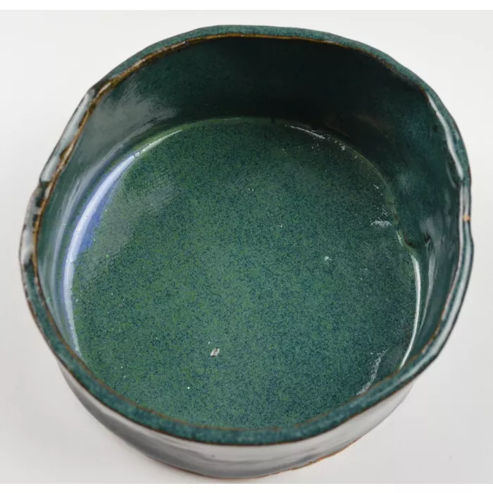 Collectible Handmade & Hand Painted Lidded Green Trinket Dish - 5.75" Round