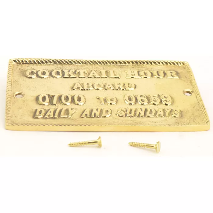 Metal Bar Plaque / Sign - Cocktail Hour Aboard - Gold Toned