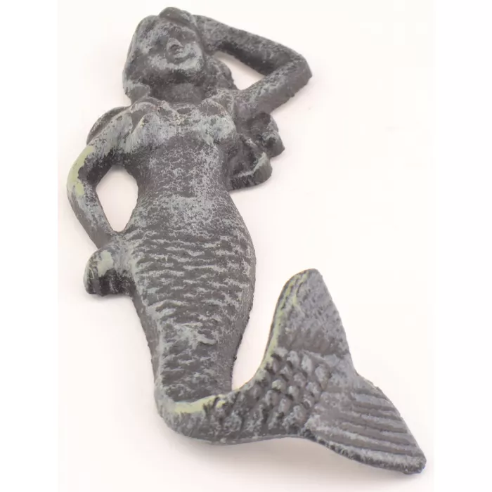 Cast Iron Wall Hook - Verdigris Mermaid Design - 5.625" Tall