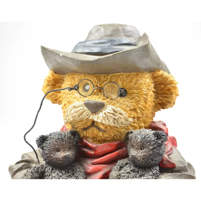 Large Teddy Roosevelt Style Bear Resin Figurine - Dressed In Black