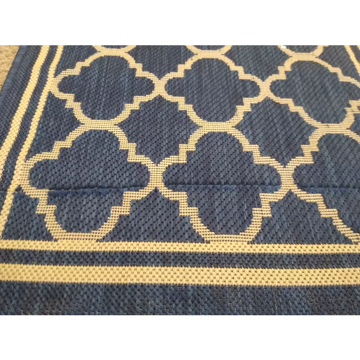 Safavieh Courtyard Geometric Navy & Beige Indoor / Outdoor Area Rug - Runner 2ft3in x 9ft