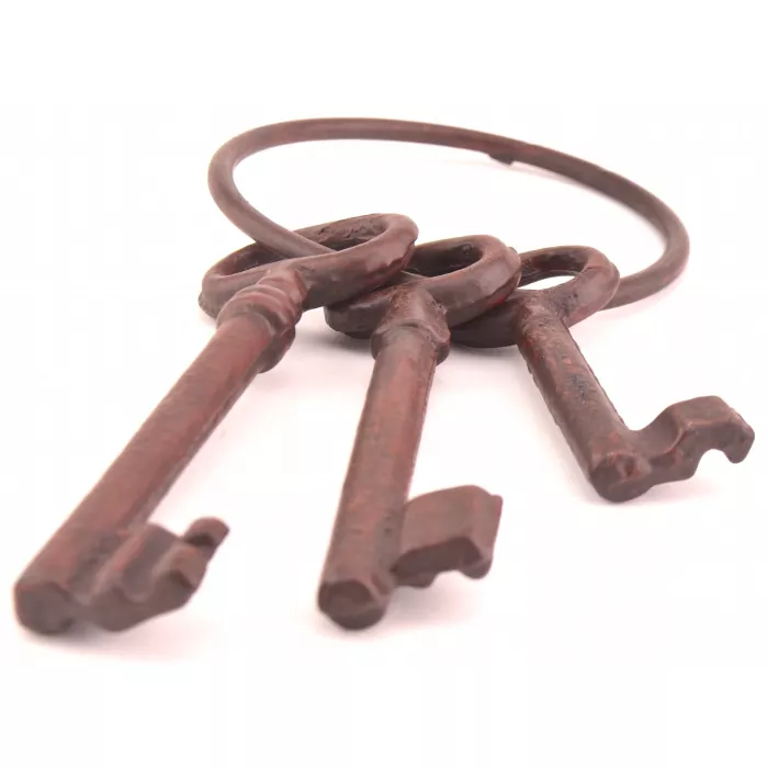 Decorative Cast Iron Jailers Key Ring - 3 Keys