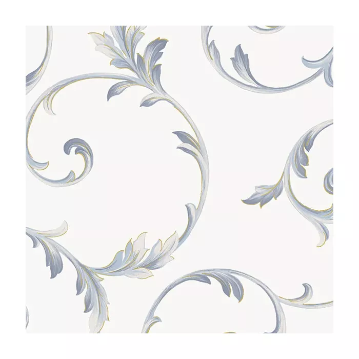 In-register Scroll Wallpaper White, Navy, Metallic Gold Norwall Wallcovering IM36415