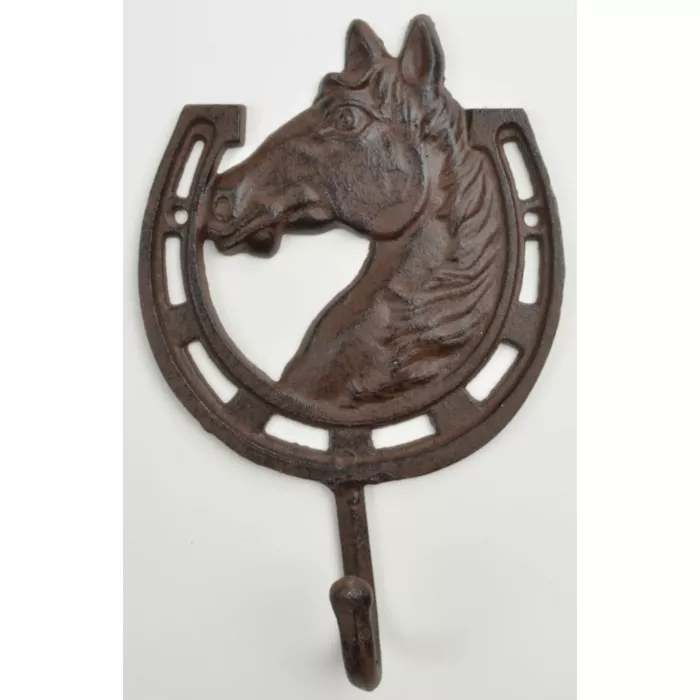 Cast Iron Wall Hook - Horse & Horseshoe Design - 8.875" Tall