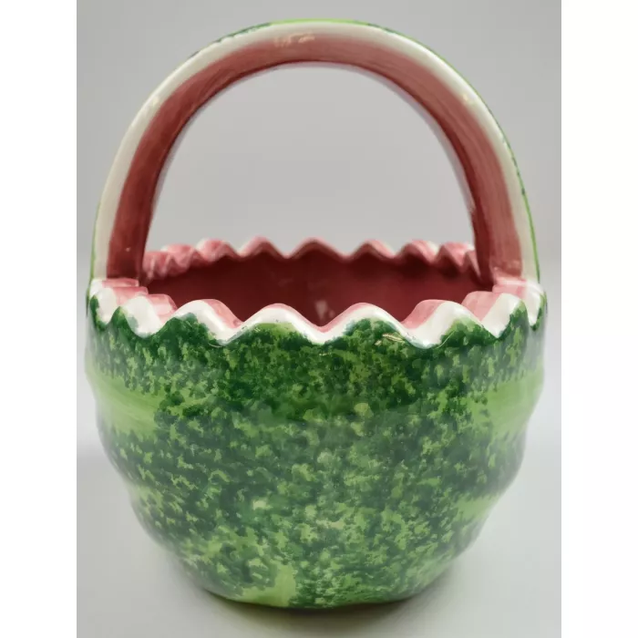 Porcelain Watermeleon Basket Style Planter - 7" Tall
