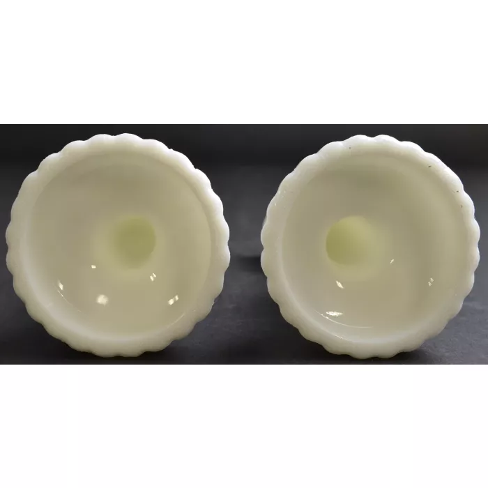 Hobnail Milk Glass Single Light Candlestick Holders - Set Of Two - 6.75" Tall