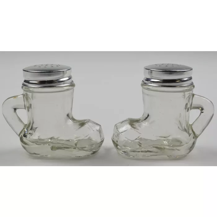 Clear Glass Boot Shaped Salt & Pepper Shakers - 2.375" Tall