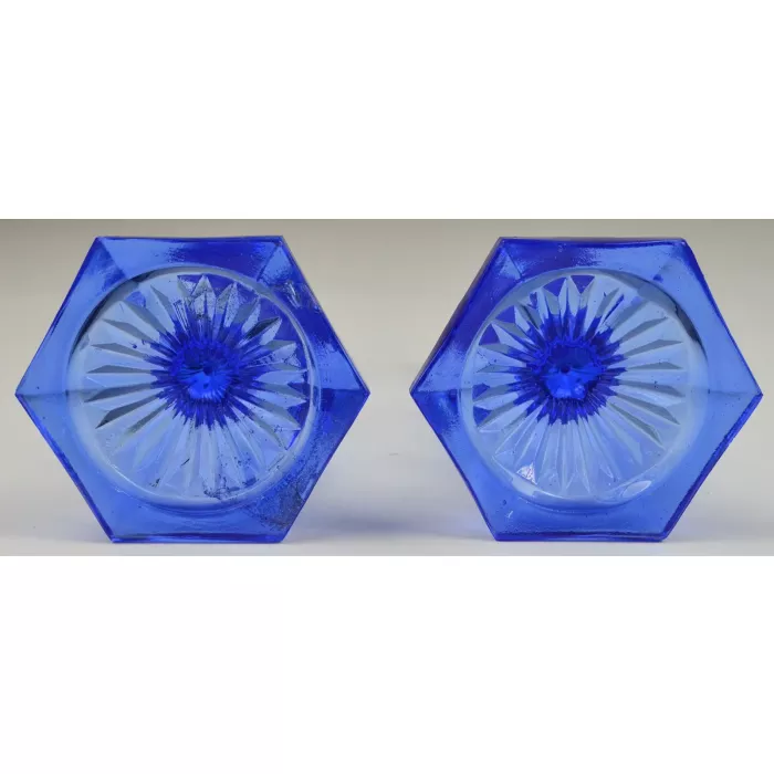 Vintage Cobalt Blue Glass Single Light Candlestick Holders - Set Of Two