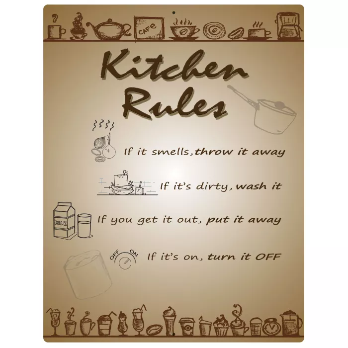 Aluminum Sign - Kitchen Rules - 12" x 9"