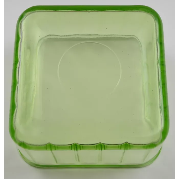 Vintage Green Depression Glass Square Refrigerator Dish - 3" Tall