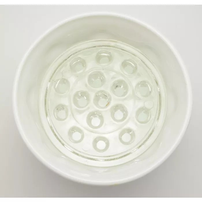 Large Hobnail Milk Glass Vase With Frog Insert - 7" Tall