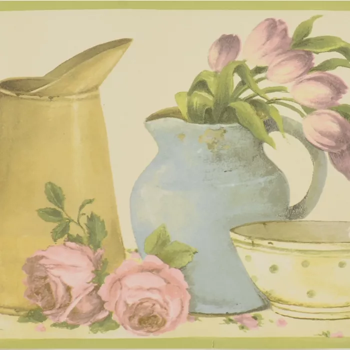 Wallpaper Border Garden Pots and Flowers