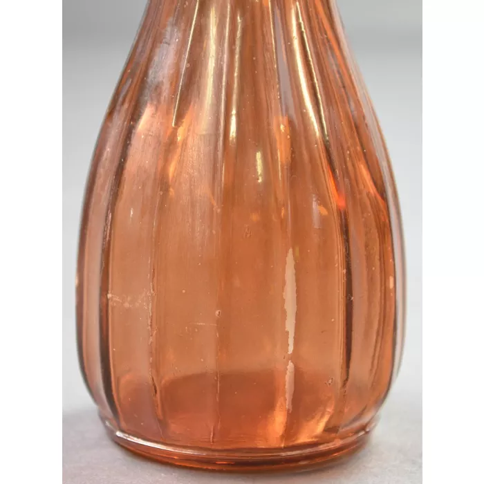 Amber Glass Bud Vase - Fluted Bulbous Base - 8.75" Scalloped Rim