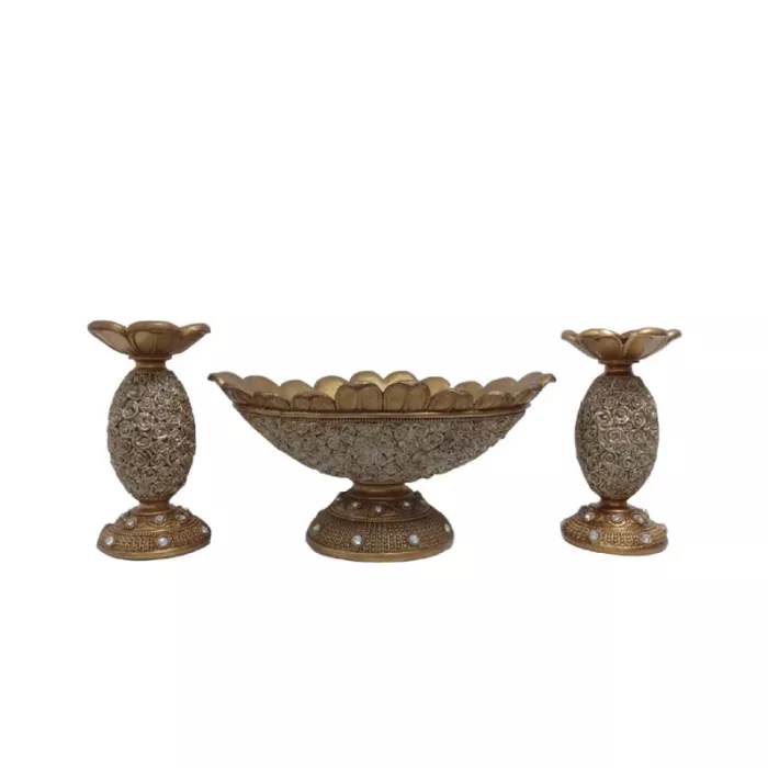 D'Lusso Designs - Roses Collection - Three Piece Set of Bowl & Two Candlesticks