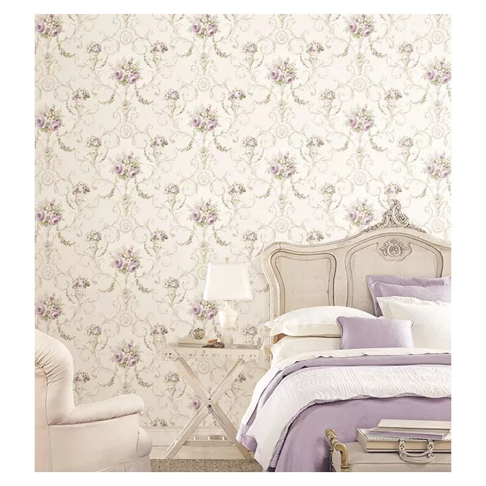 In-register Ornamental Floral Wallpaper Beige, Purple, Yellow Norwall Wallcovering IM36423