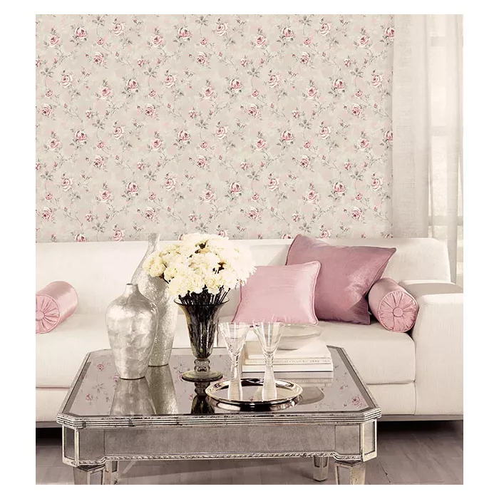 Painted Rose Trail Wallpaper Pink, Grey Norwall Wallcovering RG35738