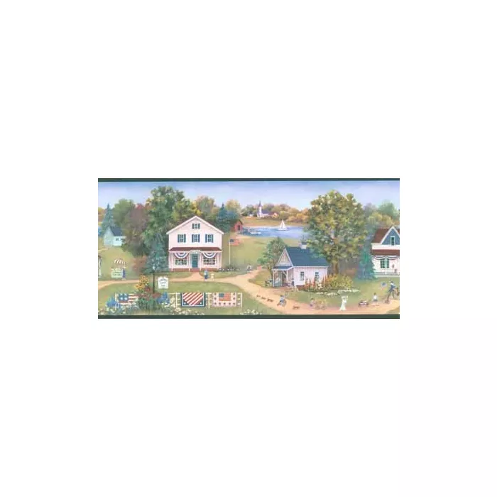 All American Patriotic Town Wallpaper Border