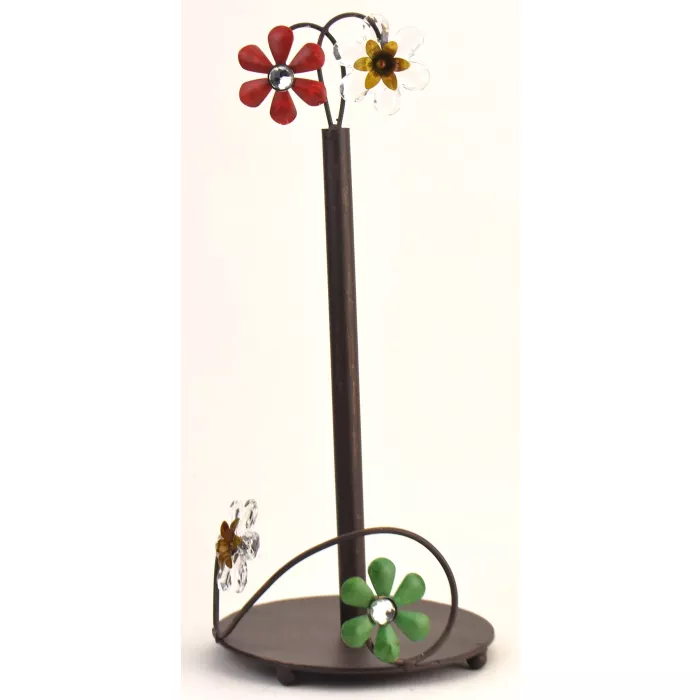 Metal Paper Towel Holder Stand - Flowers - 15.75" Tall