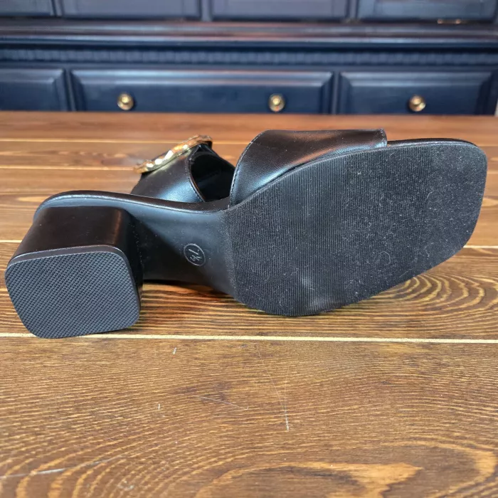Women's Diana Buckle Mule Heels Black SZ 7.5 Slip On Slides