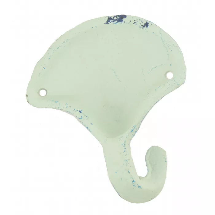 Cast Iron Wall Hook - Blue Scallop Shell Design - 4.25" Tall