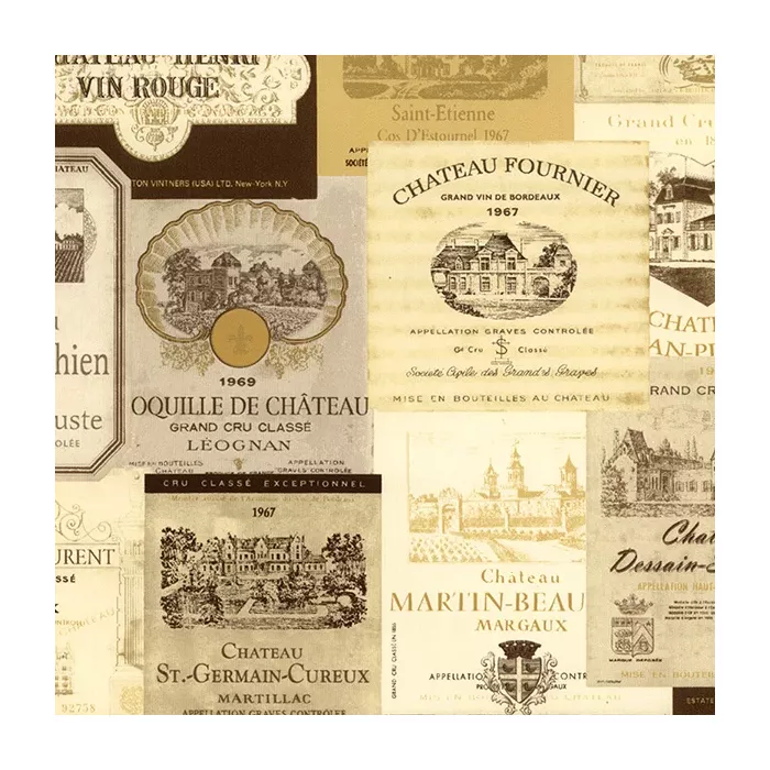 Wine Labels Wallpaper Cream, Beige, Metallic Gold Norwall Wallcovering KK26755