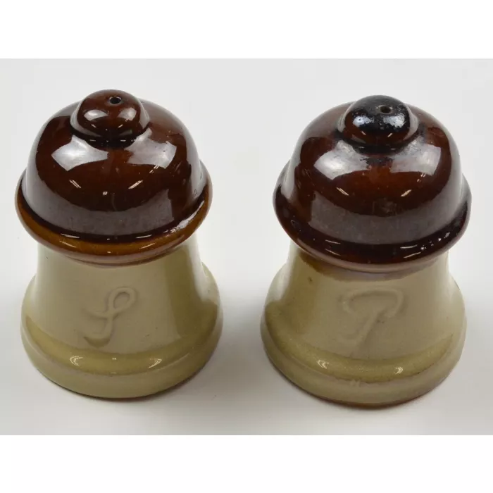 Brown & Beige Bell Shaped Ceramic Salt & Pepper Shakers - 2.75" Tall