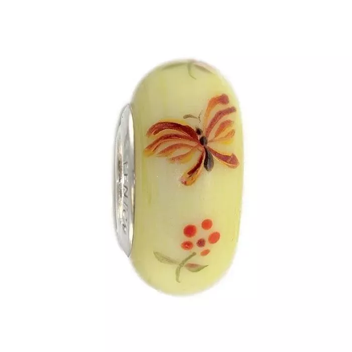 Fenton Artisan Crafted Glass Bead Merigold Butterfly - Sterling Silver Lined