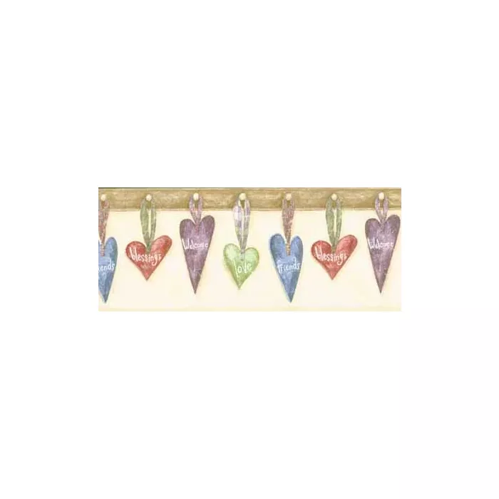 Brown Hanging Hearts Wallpaper Border