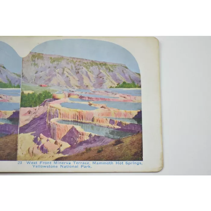 Antique Stereoview - No. 23 - Front Minerva Terrace, Mammoth Hot Springs, Yellowstone National Park