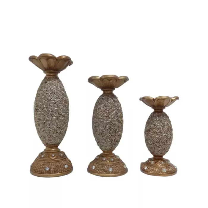 D'Lusso Designs - Roses Collection - Three Piece Pillar Candle Holder Set