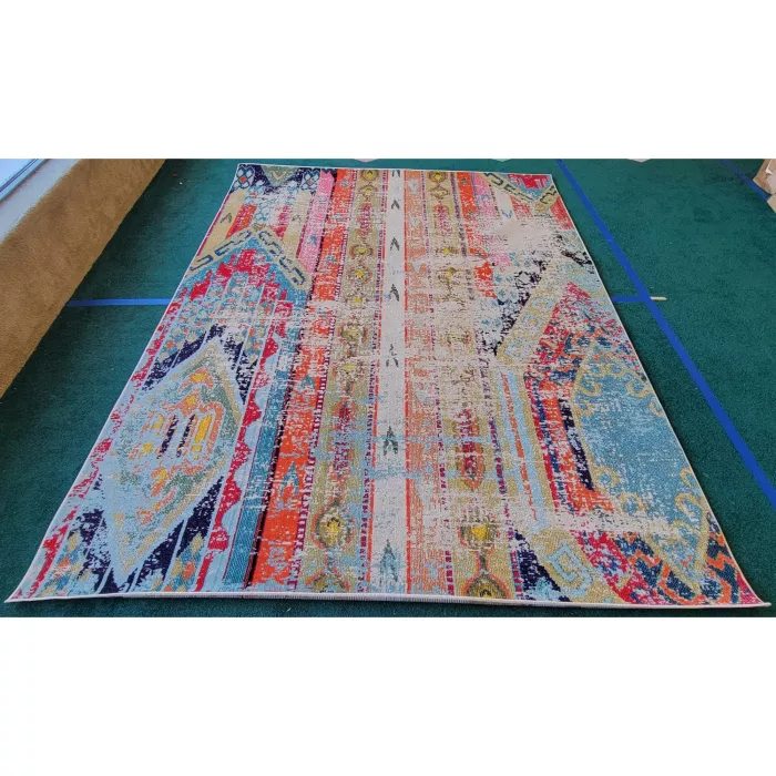 Wooler Southwestern Blue/Orange Area Rug - Rectangle 8ft x 10ft