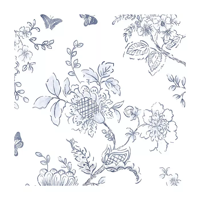 Butterfly Toile Wallpaper Light Blue, Navy Norwall Wallcovering FH37539