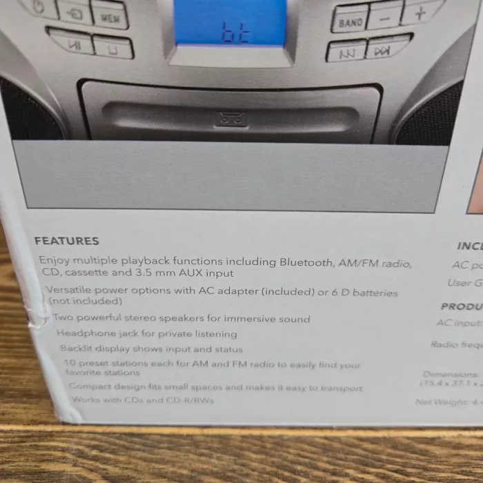 AM/FM Radio Portable CD & Cassette Boombox with Bluetooth Insignia ns-bbbt20