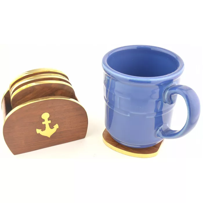 Nautical Wooden Drink Coasters & Wooden Storage Box - Set Of 6