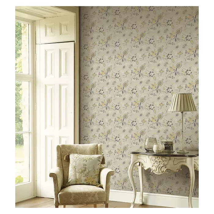 Jacobean Floral Wallpaper Grey, Yellow, Grey Norwall Wallcovering GC29829