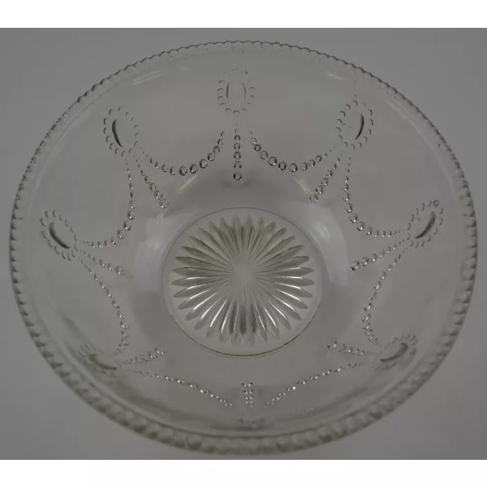 Clear Glass Curtain Tie Pattern Bowl With Saw Tooth Rim - 7.25" Wide