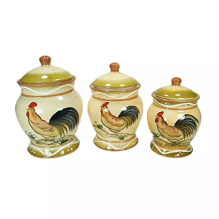 D'Lusso Designs - Three Piece Ceramic Canister Set - Rooster Design
