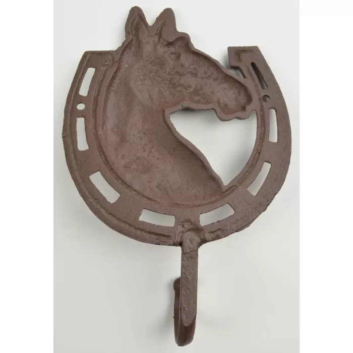 Cast Iron Wall Hook - Horse & Horseshoe Design - 8.875" Tall