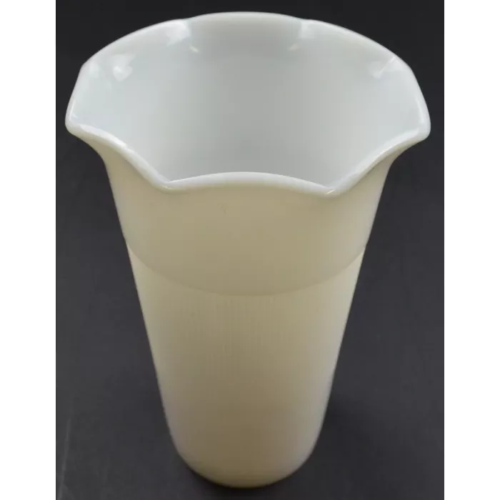 Vintage Milk Glass Ribbed Pattern Scalloped Flower Vase - 6.75" Tall