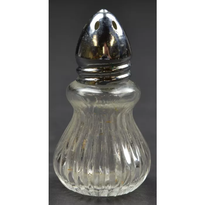 Clear Glass Ribbed Pattern Salt & Pepper Shakers With Silver Lids - 2.5" Tall