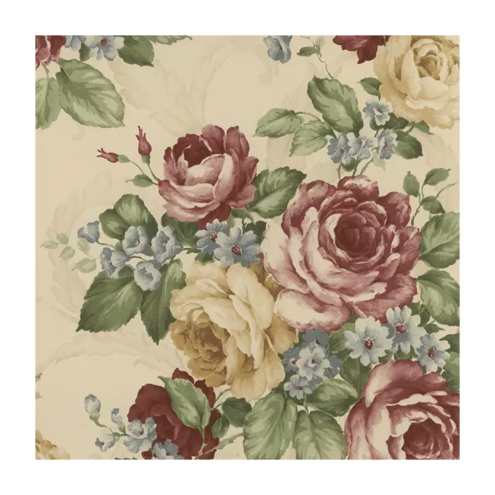 Grand Floral Wallpaper Burgundy, Blue, Green, Beige, Ochre Norwall Wallcovering CH22529
